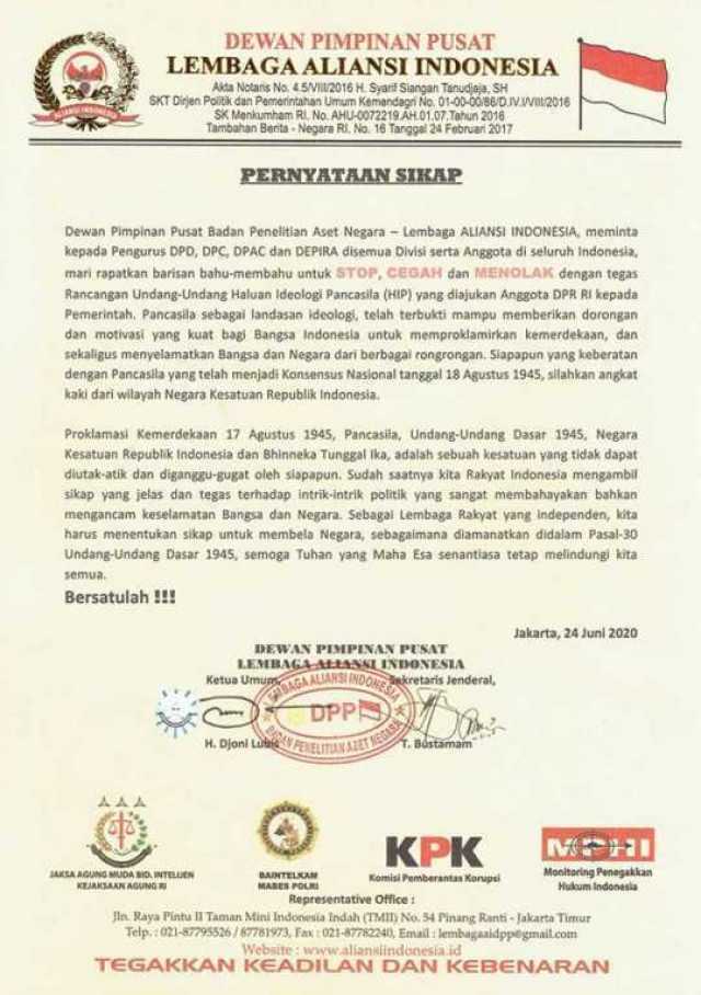 Aliansi Indonesia Tegas Menolak RUU HIP