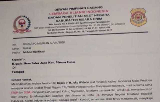 Dana Desa Sakka Jaya, Muara Enim, Diduga Dikorupsi oleh Kepala Desa