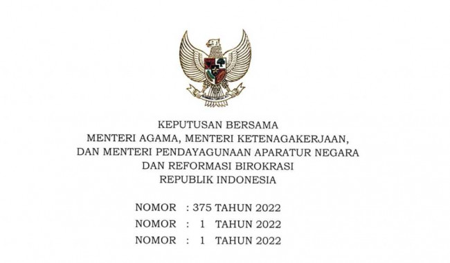 Inilah SKB 3 Menteri Perubahan Hari Libur Nasional dan Cuti Bersama Tahun 2022