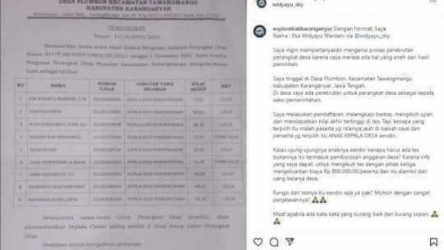 Heboh Kisah Kades di Karanganyar Pilih Menantu Lolos Jadi Perangkat Desa Dibanding Peserta Ranking 1, Begini Alasannya !