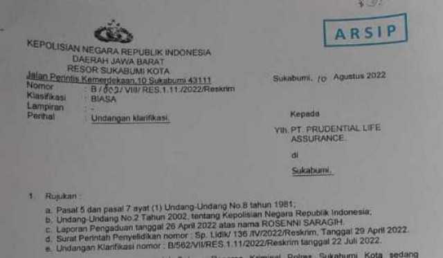 Asuransi Prudential Sukabumi Mengabaikan Panggilan Kedua Polresta Sukabumi Terkait Pelaporan Korban Nasabah Asuransi, Ada Apa ?