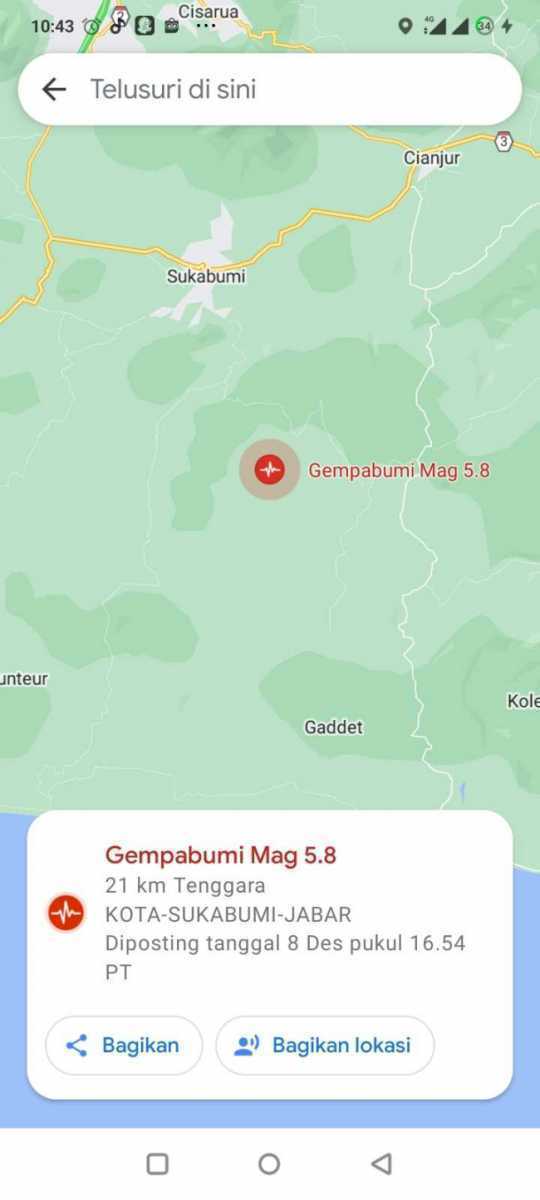Gempa Sukabumi Akibat Aktivitas Batuan di Lempeng Indo-Australia