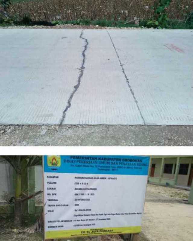Diduga Pengerjaan Proyek Tak Memenuhi Standart, Ruas Jalan di Pulokulon Grobogan Sudah Retak dan Pecah Beberapa Titik 