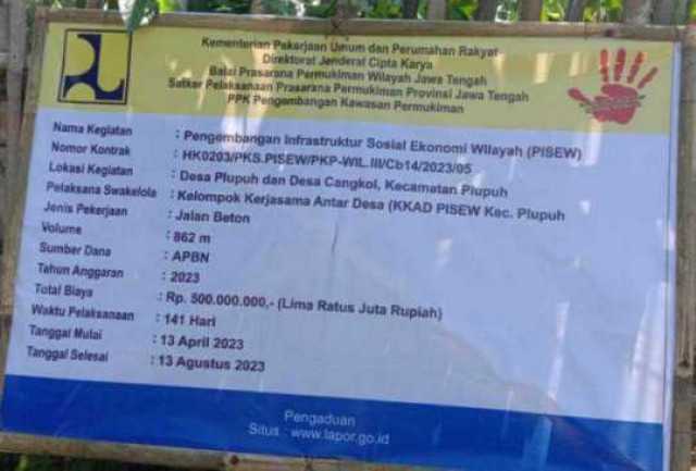 Digelontor Dari APBN 2023, Pengerjaan Proyek Program PISEW Desa Cangkol Plupuh Sragen di Duga Adanya Penyimpangan