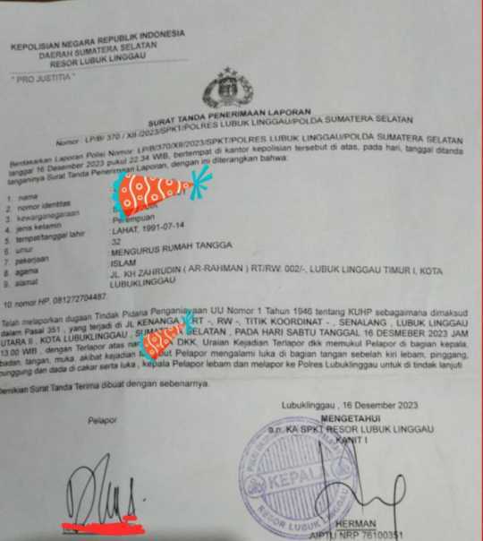Diduga nyaris Empat bulan Kasus Penganiayaan Di Polres Lubuklinggau Korban Menjerit Minta Keadilan