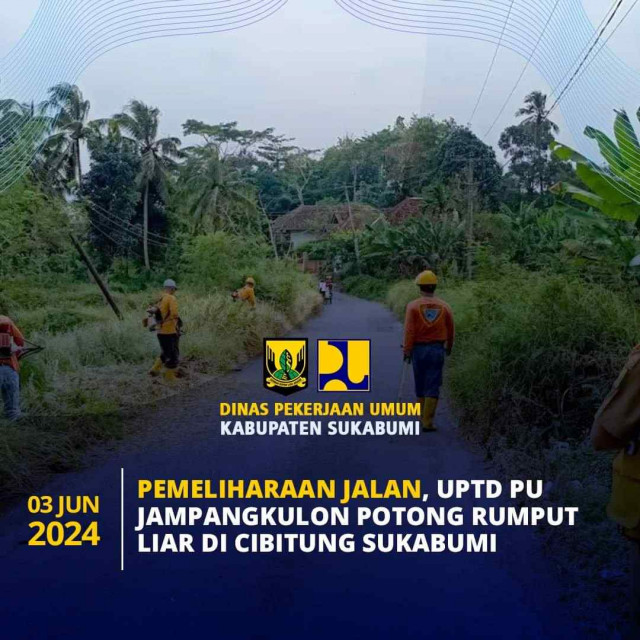 Pemeliharaan Jalan, UPTD PU Jampang Kulon Potong Rumput Liar Di Cibitung Sukabumi