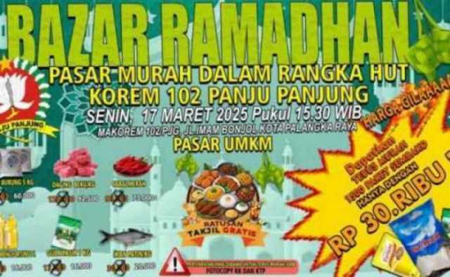 Peringati HUT Ke-51, Korem 102/Pjg Gelar Bazar Ramadhan Dan Pasar Murah 2.000 Paket Sembako.