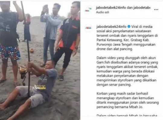 Di Purworejo, Pemancing Selamatkan Wisatawan Terseret Ombak dengan Drone