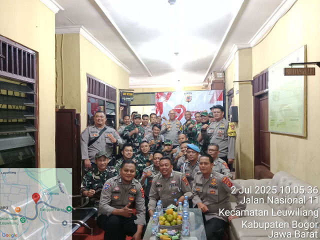 Untuk Wujudkan Sinergitas, Danramil 0621-16/Leuwiliang Sambangi Polsek Leuwiliang Ucapkan Selamat HUT Bhayangkara ke-79.