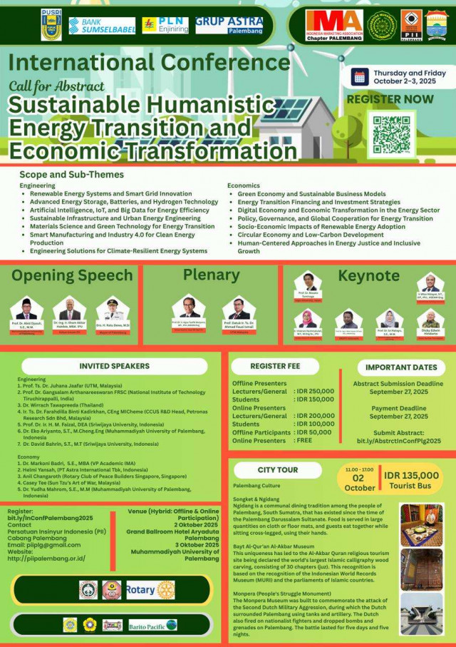 Palembang Jadi Tuan Rumah Konferensi Internasional Transisi Energi Berkeadilan dan Transformasi Ekonomi