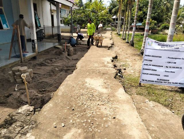 Realisasikan Dana Desa, Pemdes Talang Indah Bangun Jalan Titian Bertiang