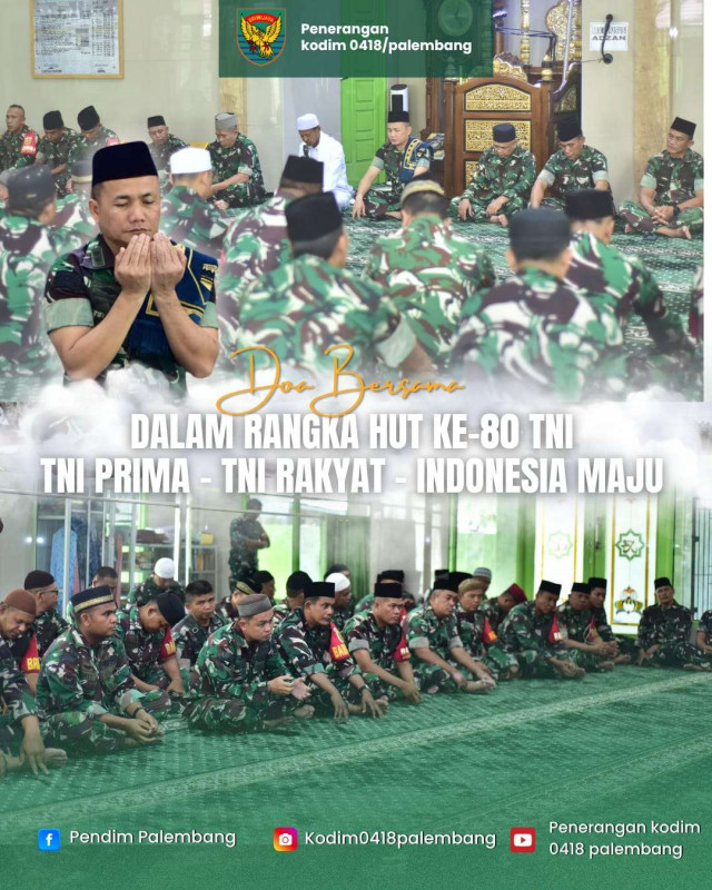 Kodim 0418/Palembang Gelar Doa Bersama Sambut HUT TNI ke-80