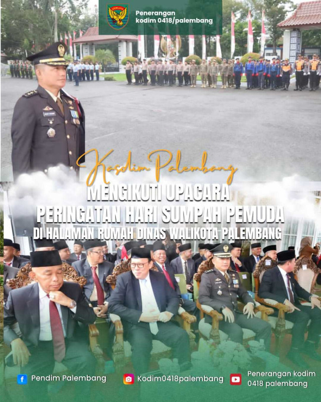 Kasdim 0418/Palembang Letkol Inf Dery Hadiri Upacara Peringatan Hari Sumpah Pemuda ke-97