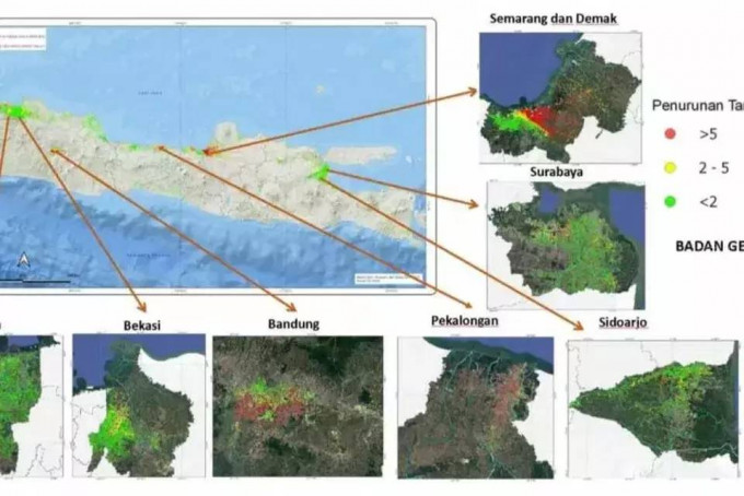 Sejumlah kota besar di pulau Jawa alami penurunan tanah serius