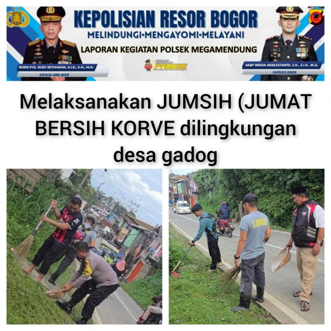 Bhabinkamtibmas Desa Gadog Giat Jumat bersih dan korve sekitaran desa gadog bersama Warga dan  Berikan Himbauan Kamtibmas