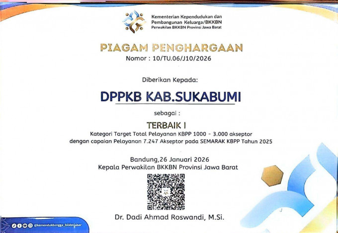 DPPKB Kabupaten Sukabumi Raih Dua Penghargaan Tingkat Jabar, Bukti Komitmen Tingkatkan Kualitas Layanan Bangga Kencana
