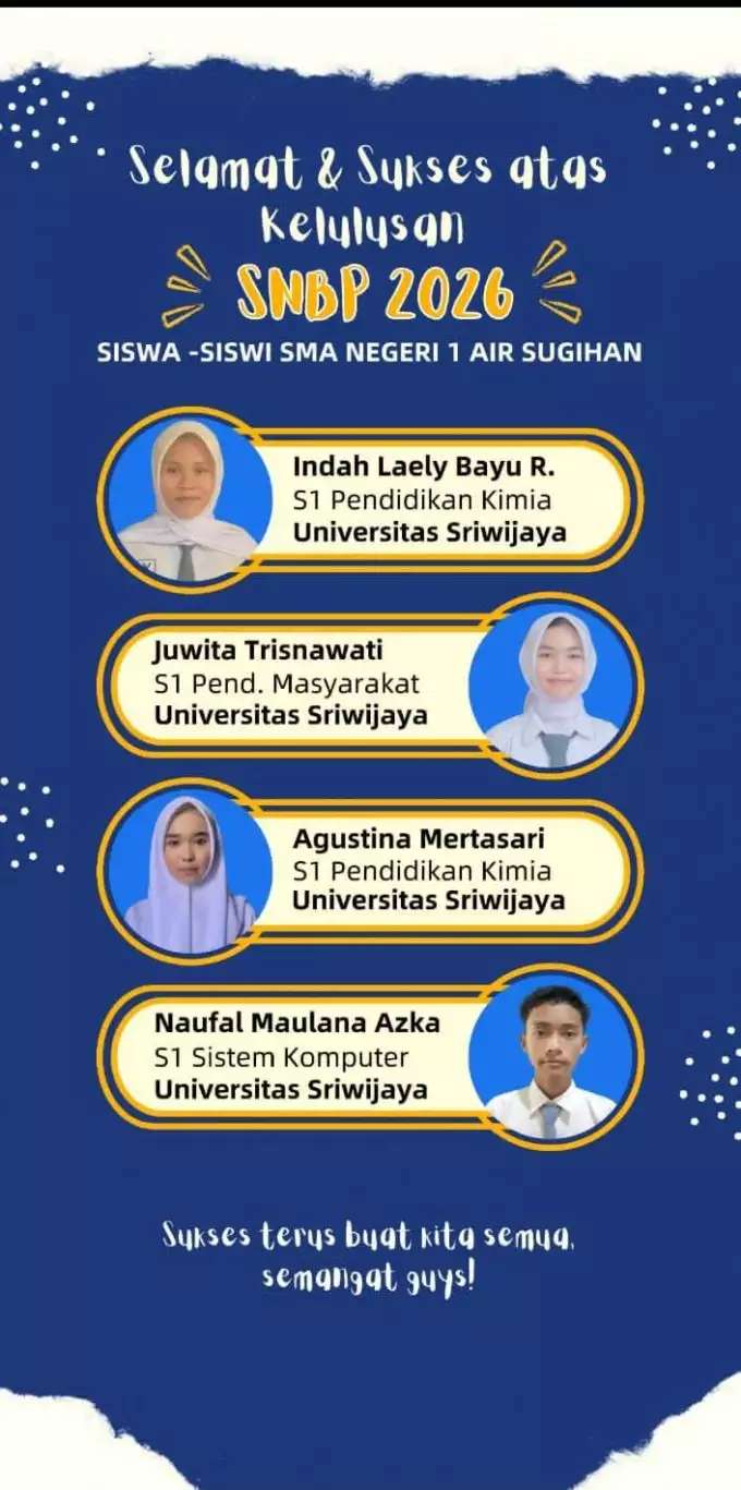 Kepala SMAN 1 Air Sugihan Ucapkan Selamat Kepada Empat Siswa Lulus SNBP 2026