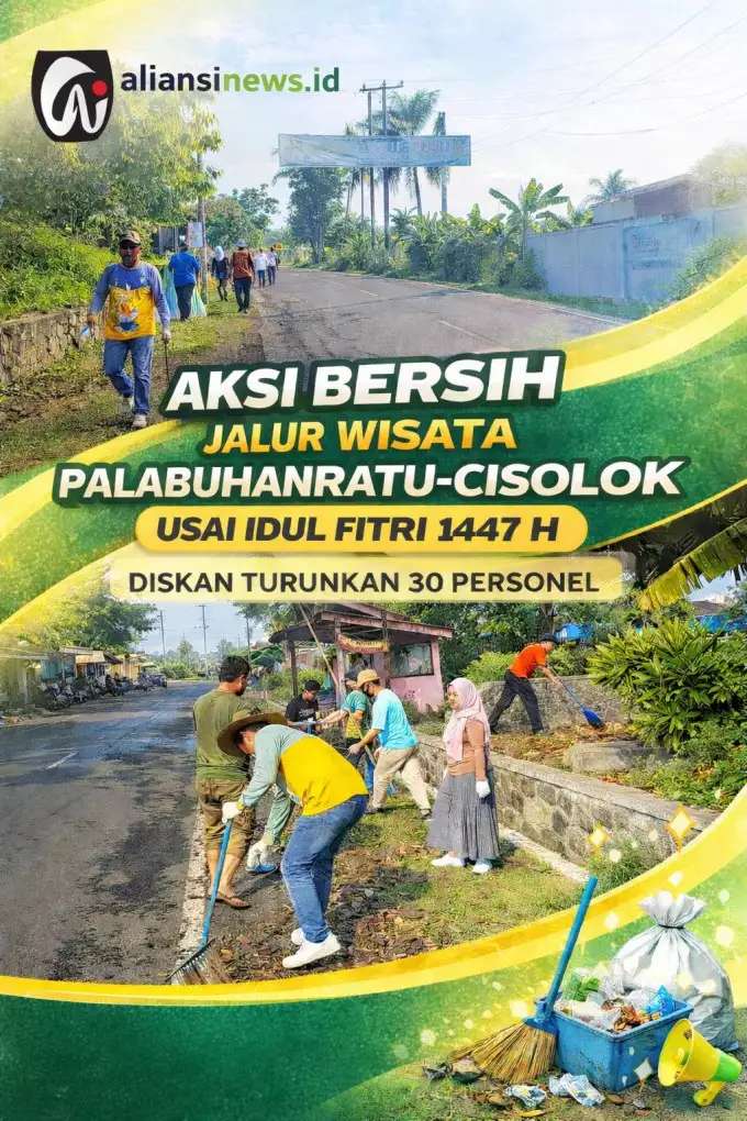 Aksi Bersih Jalur Wisata Palabuhanratu - Cisolok Usai Idul Fitri 1447 H, Dinas Perikanan Kab. Sukabumi Turunkan 30 Personil
