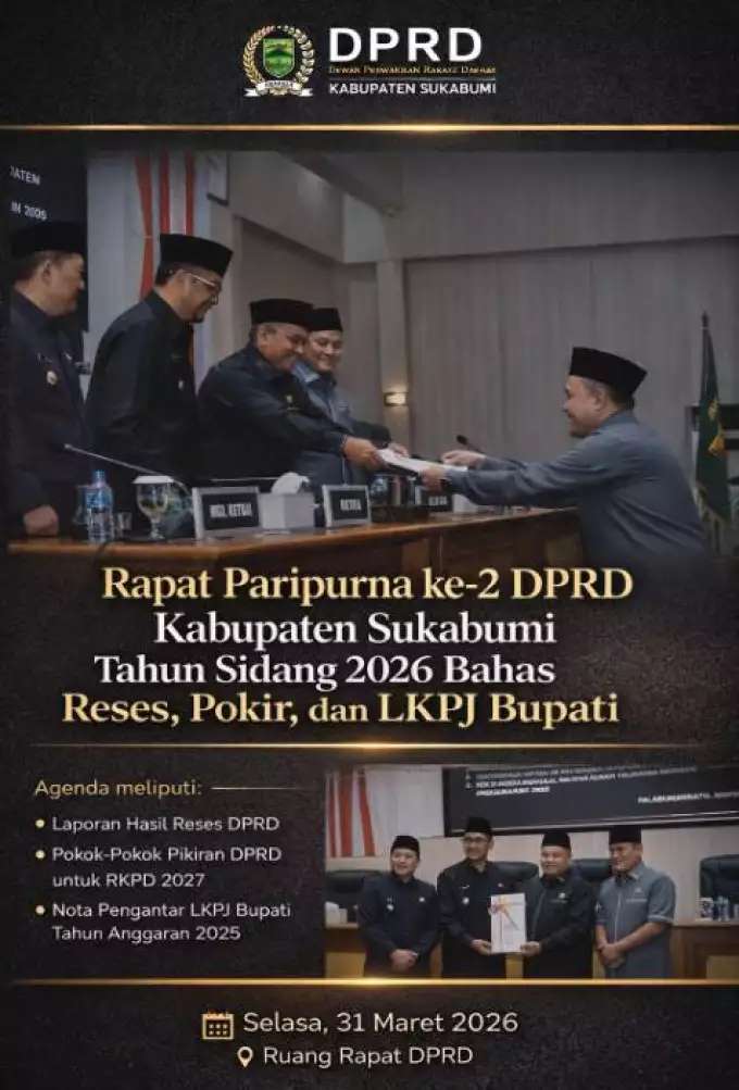 Rapat Paripurna ke-2 DPRD Kabupaten Sukabumi Tahun Sidang 2026 Bahas Reses, Pokir, dan LKPJ Bupati