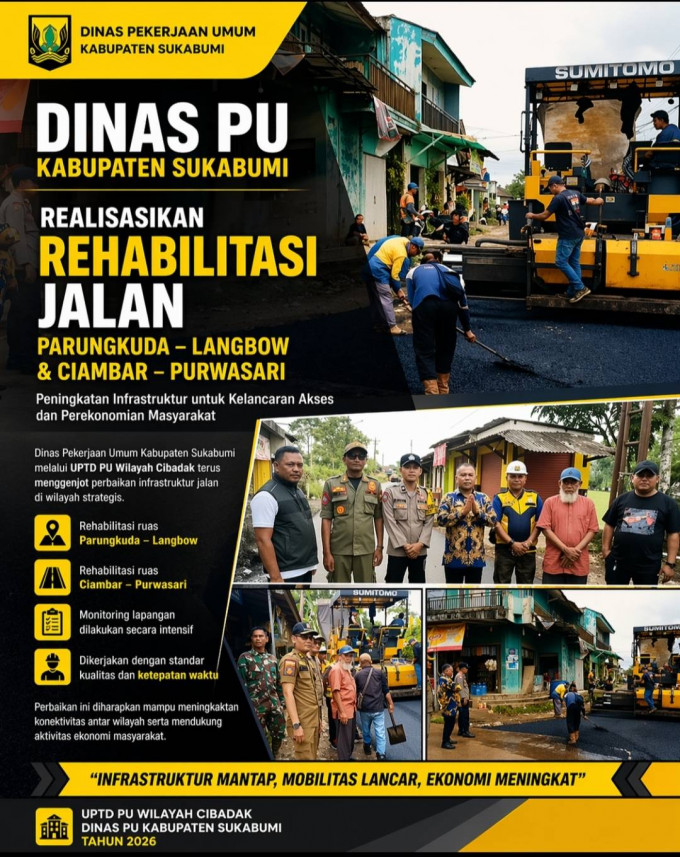 Dinas PU Kabupaten Sukabumi Realisasikan Rehabilitasi Jalan Parungkuda–Langbow dan Ciambar–Purwasari