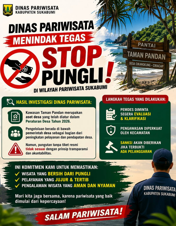 Dugaan Pungli di Pantai Taman Pandan Disorot, Dinas Pariwisata Sukabumi Turun Tangan