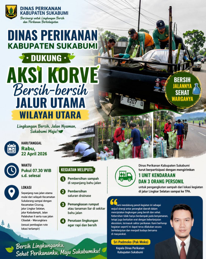 Dinas Perikanan Kabupaten Sukabumi Dukung Aksi Korve Bersih-bersih Jalur Utama Wilayah Utara