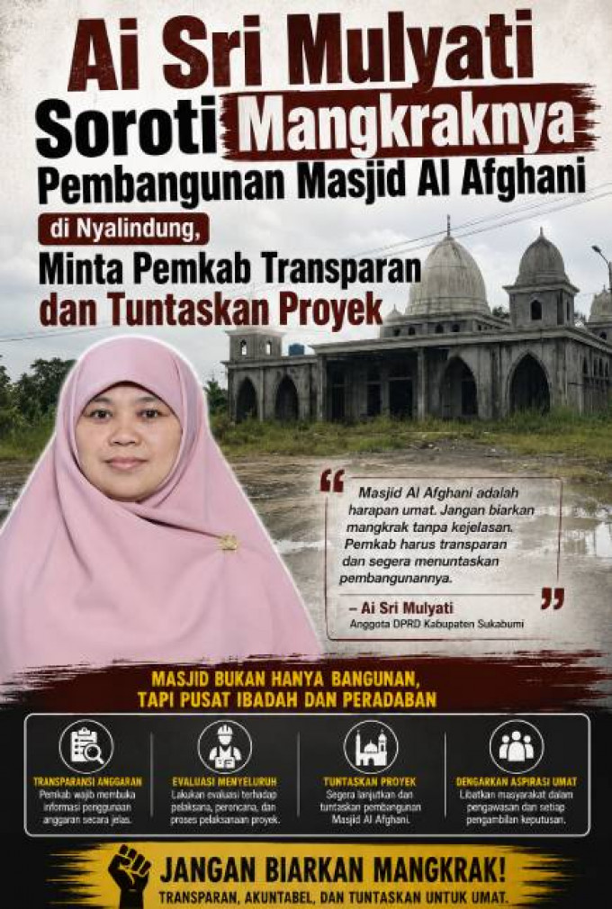 Masjid Al Afghani Nyalindung Belum Rampung Sejak 2020, Ai Sri Mulyati Desak Transparansi dan Penyelesaian Proyek