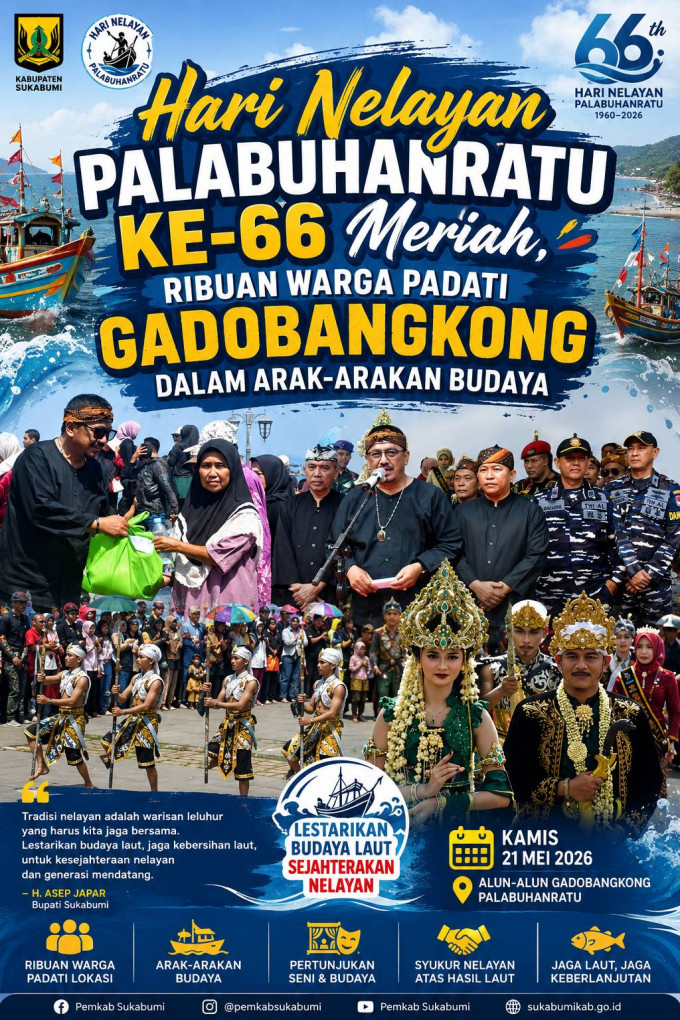 Hari Nelayan Palabuhanratu ke-66 Meriah, Ribuan Warga Padati Gadobangkong dalam Arak-arakan Budaya