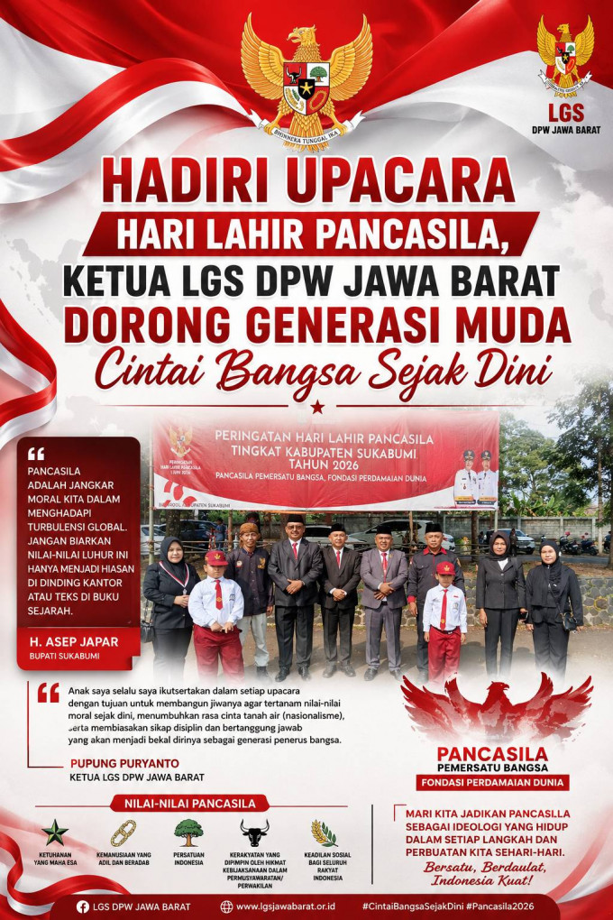 Hadiri Upacara Hari Lahir Pancasila, Ketua LGS DPW Jawa Barat Dorong Generasi Muda Cintai Bangsa Sejak Dini