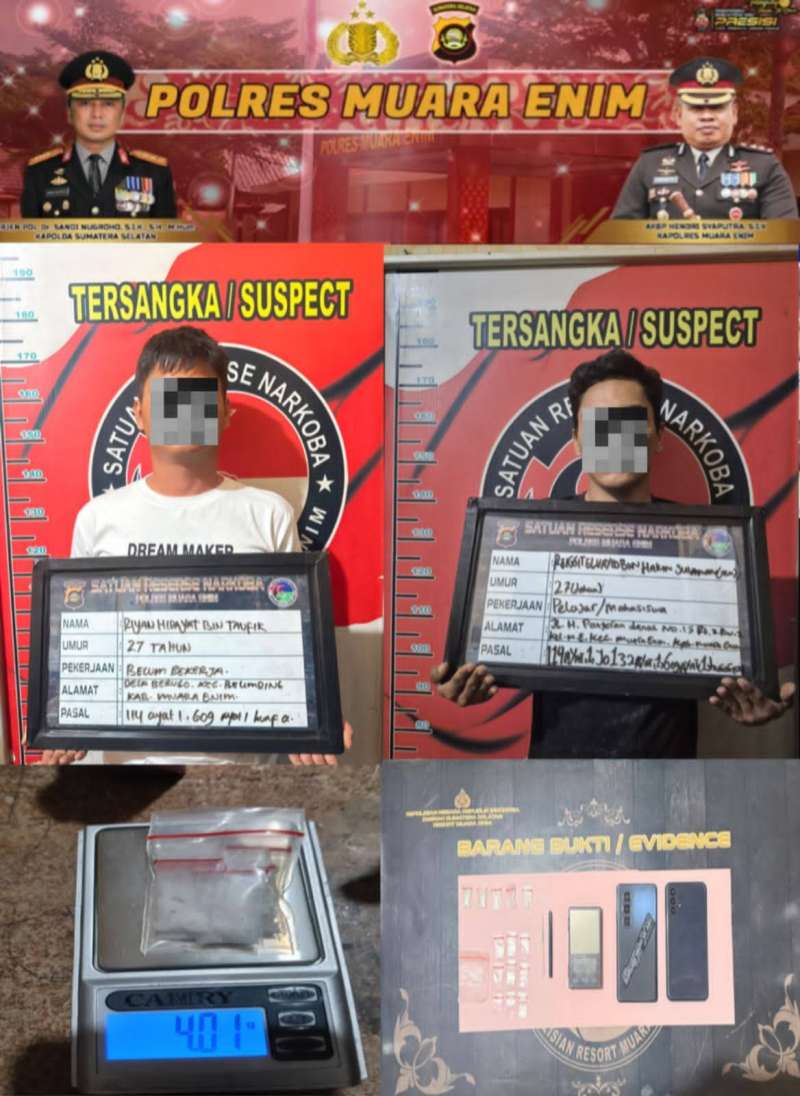 Tindak Tegas Peredaran Narkoba, Satresnarkoba Polres Muara Enim Bekuk RH dan RE