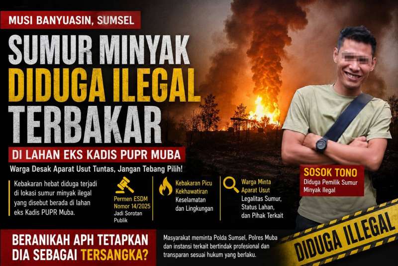 Sumur Minyak Diduga Ilegal Terbakar di Lahan Eks Kadis PUPR Muba, Publik Desak Aparat Usut Tuntas