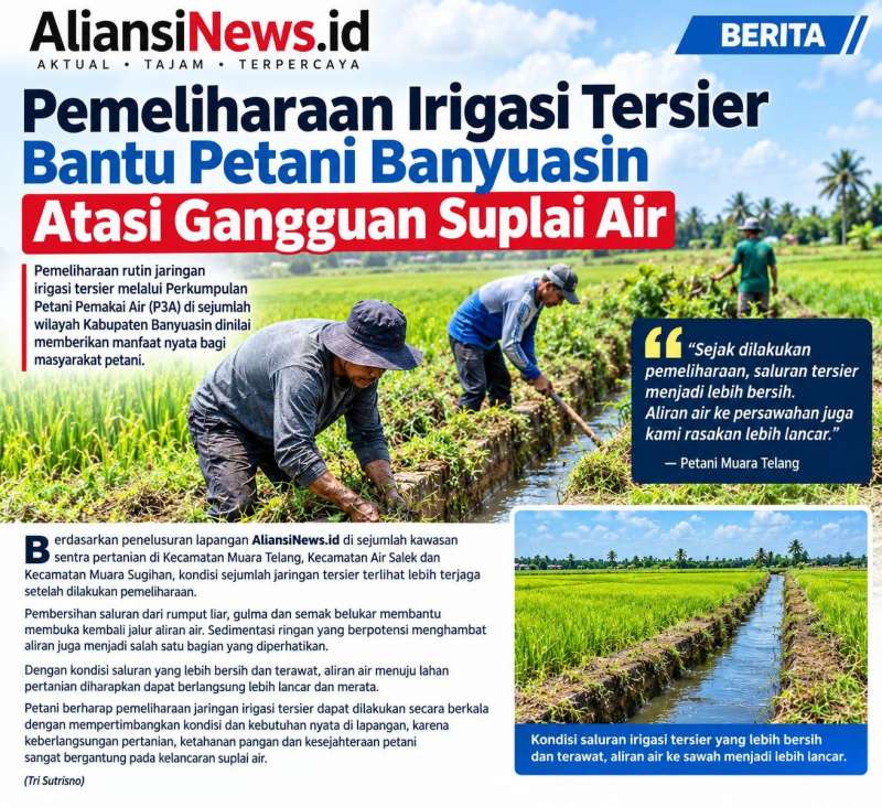 Pemeliharaan Irigasi Tersier Bantu Petani Banyuasin Atasi Gangguan Suplai Air