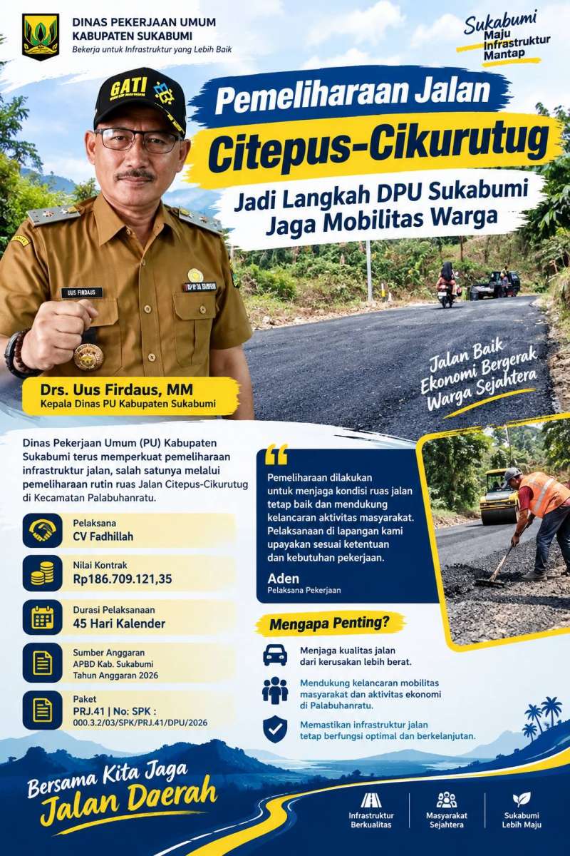 Pemeliharaan Jalan Citepus-Cikurutug Jadi Langkah DPU Sukabumi Jaga Mobilitas Warga
