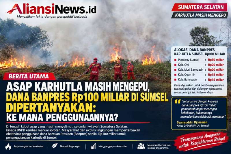 Asap Karhutla Masih Mengepul, Dana Banpres Rp100 Miliar di Sumsel Dipertanyakan. Ke Mana Penggunaannya?