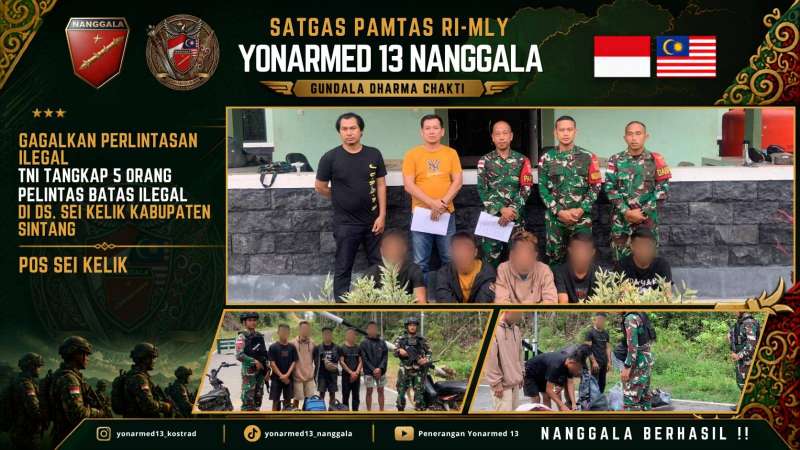 Gagalkan Perlintasan Ilegal, Satgas Pamtas Yonarmed 13/Nanggala Amankan 5 Calon Pekerja Migran Non-Prosedural di Perbatasan