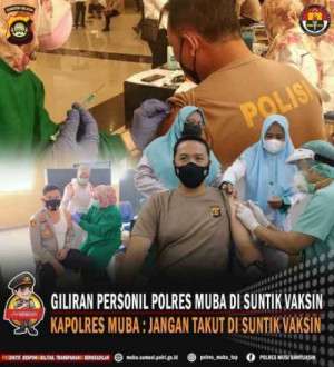 687 Personil Polres MUBA Menerima Suntikan Vaksin Covid 19