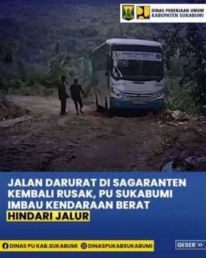 Jalan Darurat Ciguyang–Jampangkulon Kembali Disorot, Bus Damri Terkendala Akibat Jalan Licin