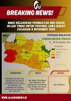 BMKG Keluarkan Peringatan Dini Curah Hujan Tinggi untuk Provinsi Jawa Barat Dasarian II November 2025