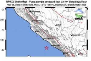 Gempa M 3,7 guncang Kaur Bengkulu