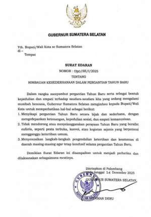 Tahun Baru 2026 Tanpa Euforia! Gubernur Sumsel Instruksikan Kepala Daerah Jaga Kamtibmas