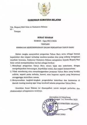 Tahun Baru 2026 Tanpa Euforia! Gubernur Sumsel Instruksikan Kepala Daerah Jaga Kamtibmas