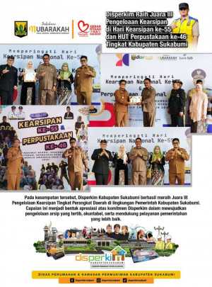 Disperkim Kabupaten Sukabumi Raih Juara III Pengelolaan Kearsipan Tingkat Perangkat Daerah