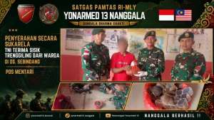 Gencarkan Komsos dan Edukasi Hukum, Satgas Pamtas Yonarmed 13/Nanggala Terima Penyerahan Sukarela 600 Gram Sisik Trenggiling dari Warga Perbatasan