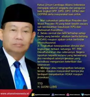 H. Djoni Lubis: Sukseskan Pelantikan Presiden dan Wakil Presiden RI