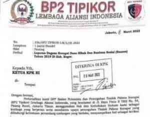 Diduga 165 M Anggaran Hibah & Bansos Sarat Penyelewengan, BP2 Tipikor LAI Laporkan Bupati Bogor Ke KPK