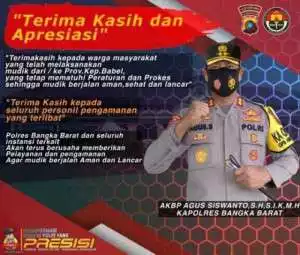 Kapolres Bangka Barat Apresiasi masyarakat mudik Aman, Sehat dan Lancar