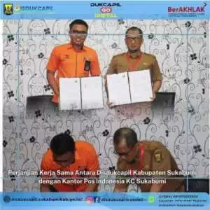 DISDUKCAPIL Kab. Sukabumi Melakukan Penandatanganan Perjanjian Kerjasama Dengan PT. POS INDONESIA KC. Sukabumi