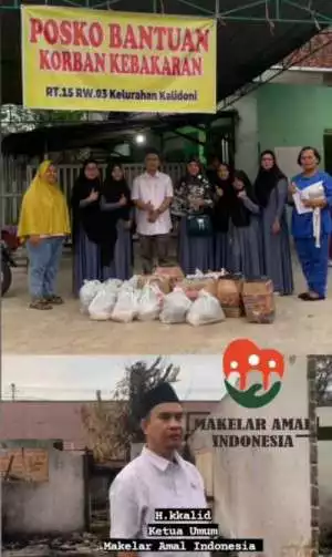 Ketua Yayasan Makelar Amal Indonesia Bagikan Sembako untuk Korban Kebakaran di Kalidoni