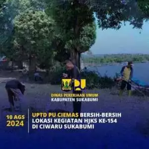 UPTD PU Ciemas Bersih-bersih Lokasi Kegiatan HJKS ke-154 di Ciwaru Sukabumi