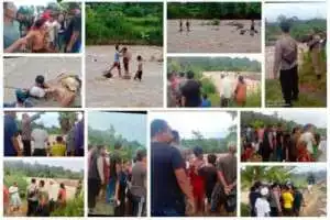Polsek Cigudeg Bersama Instansi Terkait Dan Warga Masyarakat Evakuasi Warga (ANAK-ANAK) Yang Terjebak Aliran Sungai Cidurian Saat Mandi.